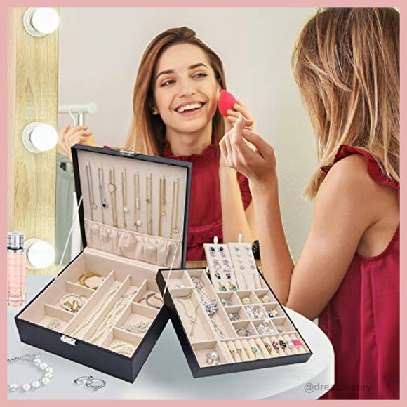 Large 2-Layer Leather Jewelry Organizer with Removable Earring Pad - Picture 3 of 8